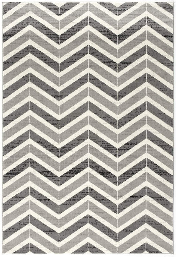 HomeRoots 13' Gray and Ivory Chevron Runner Rug - Modern Distressed Design, Soft and Stain-Resistant for Homes 4' X 6' 394034