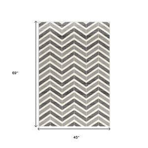 HomeRoots 13' Gray and Ivory Chevron Runner Rug - Modern Distressed Design, Soft and Stain-Resistant for Homes 4' X 6' 394034
