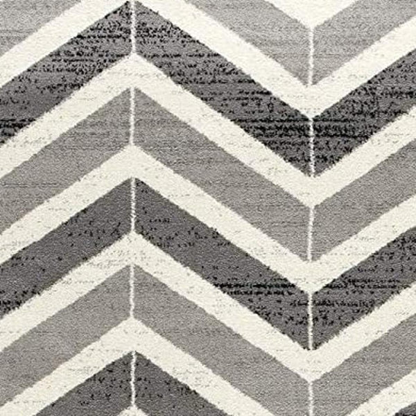 HomeRoots 13' Gray and Ivory Chevron Runner Rug - Modern Distressed Design, Soft and Stain-Resistant for Homes 4' X 6' 394034