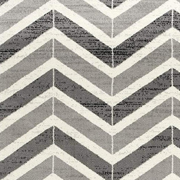 HomeRoots 13' Gray and Ivory Chevron Runner Rug - Modern Distressed Design, Soft and Stain-Resistant for Homes 5' X 8' 394035
