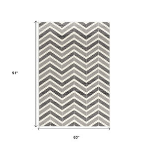 HomeRoots 13' Gray and Ivory Chevron Runner Rug - Modern Distressed Design, Soft and Stain-Resistant for Homes 5' X 8' 394035