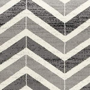 HomeRoots 13' Gray and Ivory Chevron Runner Rug - Modern Distressed Design, Soft and Stain-Resistant for Homes 5' X 8' 394035