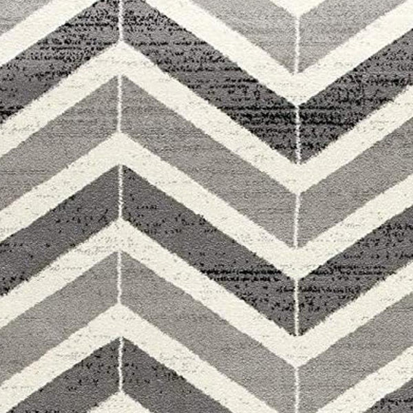 HomeRoots 13' Gray and Ivory Chevron Runner Rug - Modern Distressed Design, Soft and Stain-Resistant for Homes 5' X 8' 394035