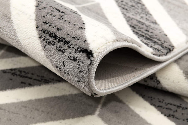 HomeRoots 13' Gray and Ivory Chevron Runner Rug - Modern Distressed Design, Soft and Stain-Resistant for Homes 5' X 8' 394035