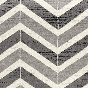 HomeRoots 13' Gray and Ivory Chevron Runner Rug - Modern Distressed Design, Soft and Stain-Resistant for Homes 5' X 8' 394035