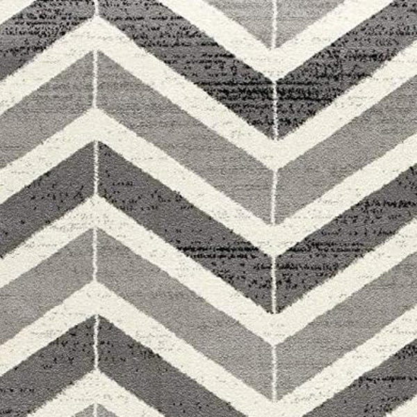 HomeRoots 13' Gray and Ivory Chevron Runner Rug - Modern Distressed Design, Soft and Stain-Resistant for Homes 5' X 8' 394035
