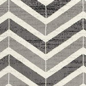 HomeRoots 13' Gray and Ivory Chevron Runner Rug - Modern Distressed Design, Soft and Stain-Resistant for Homes 7' X 9' 394036
