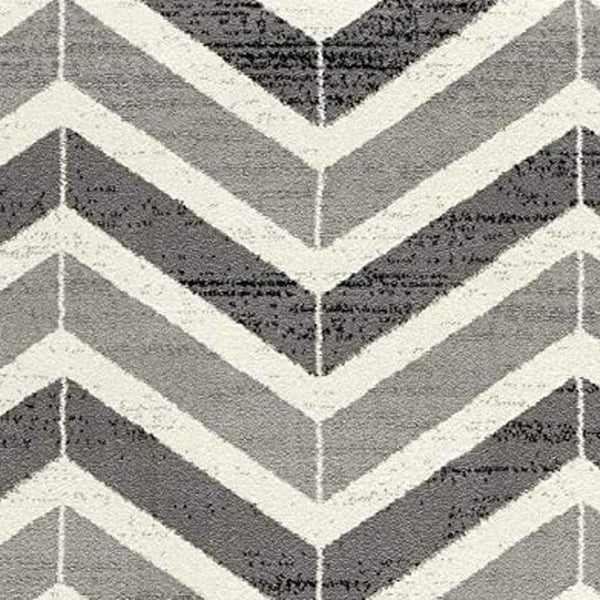 HomeRoots 13' Gray and Ivory Chevron Runner Rug - Modern Distressed Design, Soft and Stain-Resistant for Homes 7' X 9' 394036