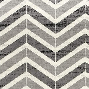 HomeRoots 13' Gray and Ivory Chevron Runner Rug - Modern Distressed Design, Soft and Stain-Resistant for Homes 7' X 9' 394036