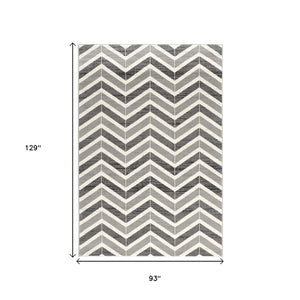 HomeRoots 13' Gray and Ivory Chevron Runner Rug - Modern Distressed Design, Soft and Stain-Resistant for Homes 8' X 11' 394037