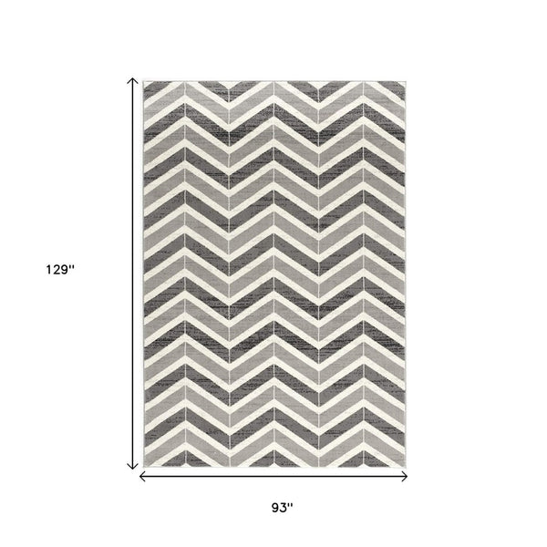 HomeRoots 13' Gray and Ivory Chevron Runner Rug - Modern Distressed Design, Soft and Stain-Resistant for Homes 8' X 11' 394037