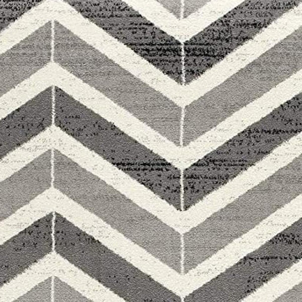 HomeRoots 13' Gray and Ivory Chevron Runner Rug - Modern Distressed Design, Soft and Stain-Resistant for Homes 8' X 11' 394037