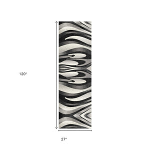 HomeRoots 10' Elegant Black Gray White Marble Effect Power Loom Runner Rug for Stylish Hallways & Spaces 2' x 10' 394038