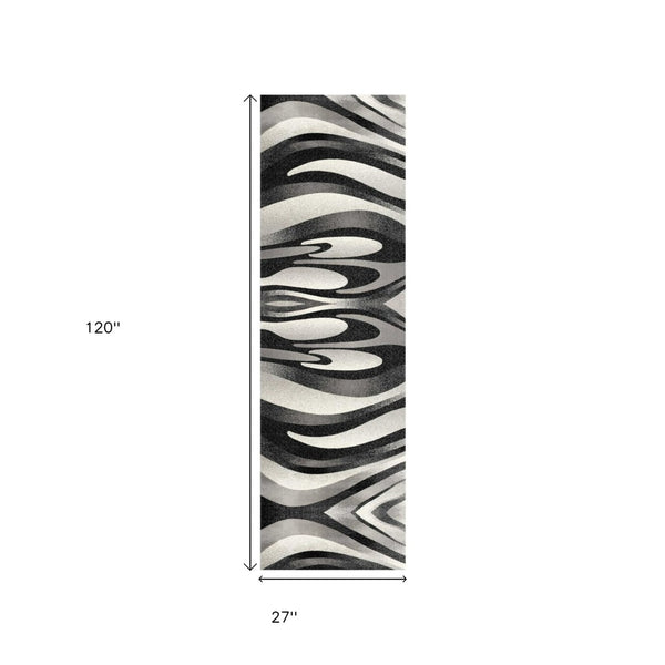 HomeRoots 10' Elegant Black Gray White Marble Effect Power Loom Runner Rug for Stylish Hallways & Spaces 2' x 10' 394038