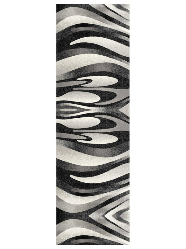 HomeRoots 10' Elegant Black Gray White Marble Effect Power Loom Runner Rug for Stylish Hallways & Spaces 2' x 10' 394038