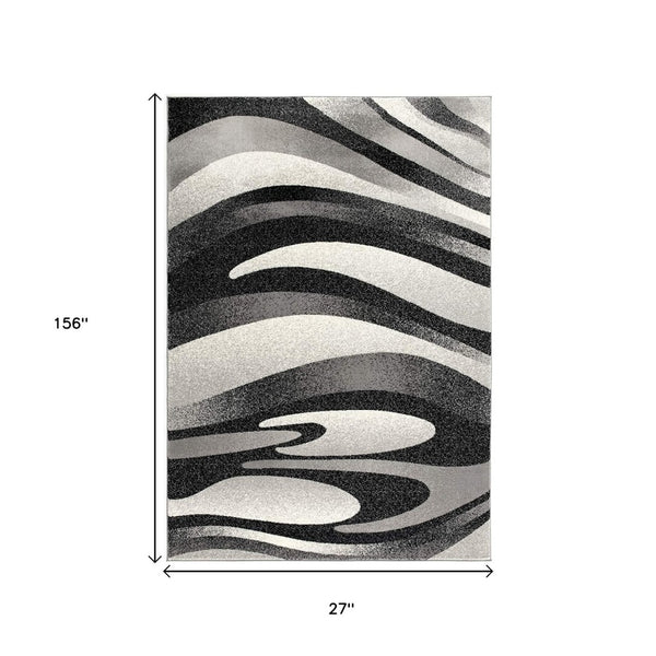 HomeRoots 10' Elegant Black Gray White Marble Effect Power Loom Runner Rug for Stylish Hallways & Spaces 2' x 13' 394040