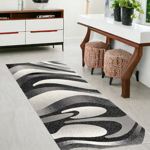 Homeroots 8' Grey Abstract Power Loom Runner Rug  Olefin 394046