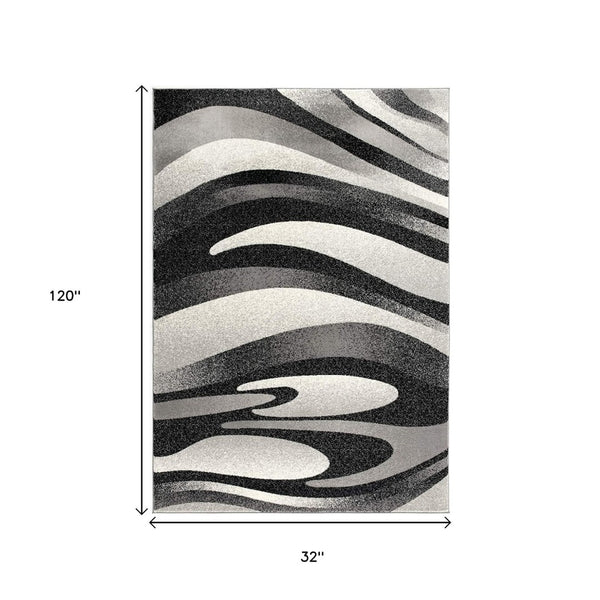 HomeRoots 10' Elegant Black Gray White Marble Effect Power Loom Runner Rug for Stylish Hallways & Spaces 3' x 10' 394047