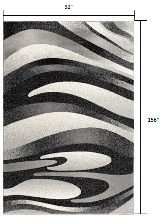 Homeroots 13' Runner Gray Abstract Dhurrie Runner Rug  Polypropylene 394049