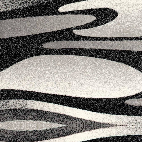 HomeRoots 10' Elegant Black Gray White Marble Effect Power Loom Runner Rug for Stylish Hallways & Spaces 3' x 8' 394054