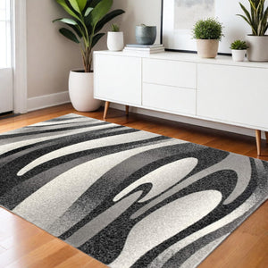 HomeRoots 10' Elegant Black Gray White Marble Effect Power Loom Runner Rug for Stylish Hallways & Spaces 4' X 6' 394055