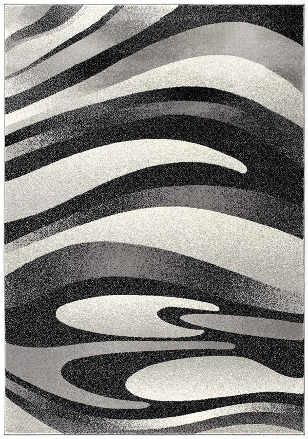 HomeRoots 10' Elegant Black Gray White Marble Effect Power Loom Runner Rug for Stylish Hallways & Spaces 6' X 9' 394057