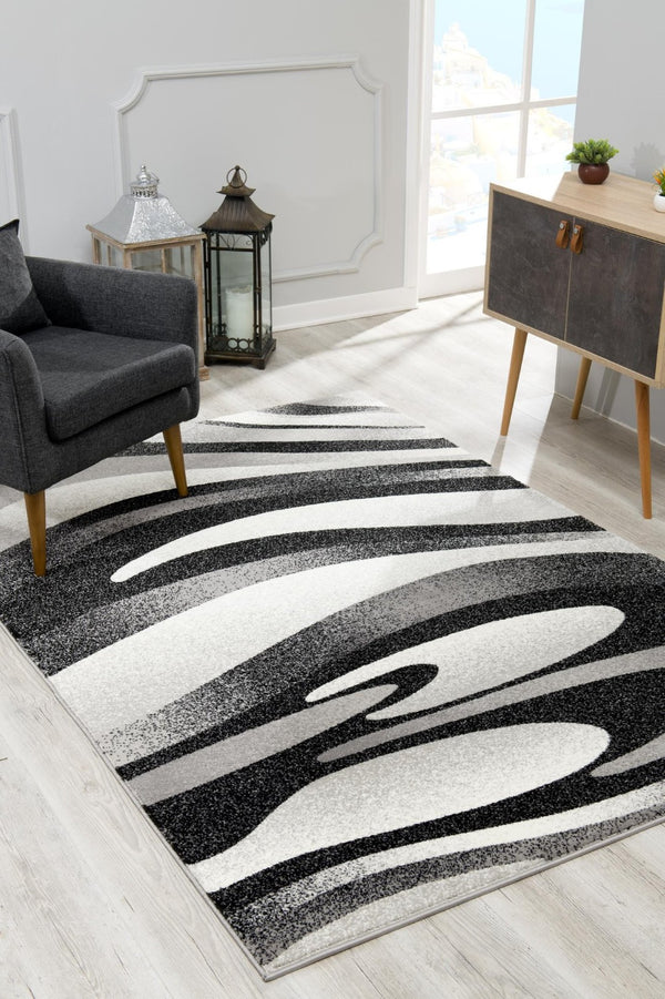 HomeRoots 10' Elegant Black Gray White Marble Effect Power Loom Runner Rug for Stylish Hallways & Spaces 6' X 9' 394057