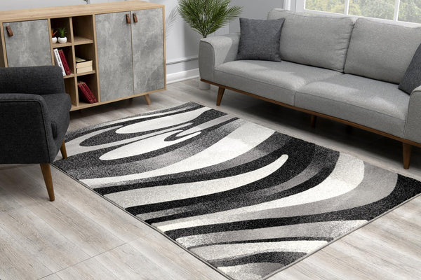 HomeRoots 10' Elegant Black Gray White Marble Effect Power Loom Runner Rug for Stylish Hallways & Spaces 6' X 9' 394057