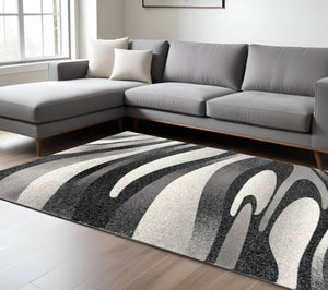 HomeRoots 10' Elegant Black Gray White Marble Effect Power Loom Runner Rug for Stylish Hallways & Spaces 8' X 10' 394058