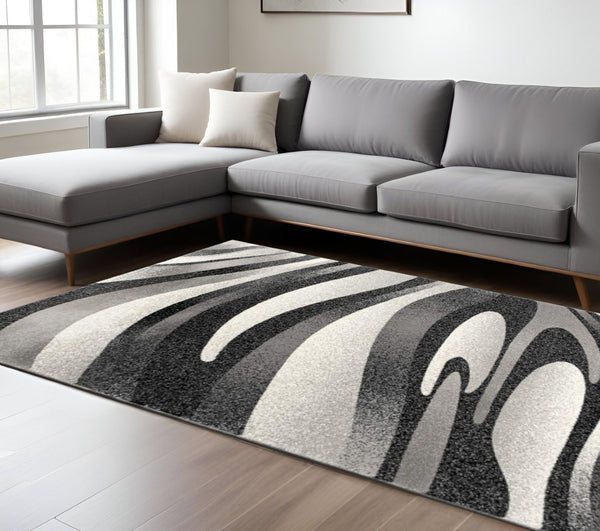 HomeRoots 10' Elegant Black Gray White Marble Effect Power Loom Runner Rug for Stylish Hallways & Spaces 8' X 10' 394058