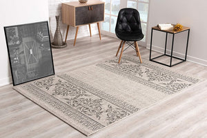 HomeRoots 5' Ikat Area Rug in Ivory and Gray – Modern Non-Skid Design for Elegant Living Spaces and Durability 5' x 8' 394060