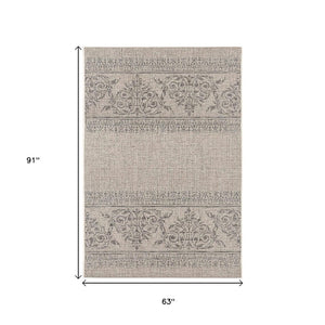 HomeRoots 5' Ikat Area Rug in Ivory and Gray – Modern Non-Skid Design for Elegant Living Spaces and Durability 5' x 8' 394060