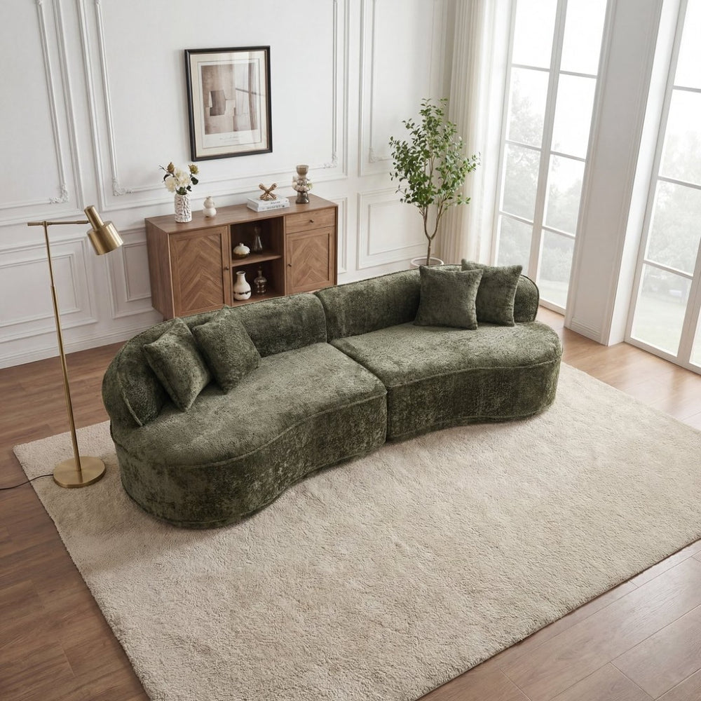 English Elm Modern Boucle Oversized L-shaped Sectional Sofa with Sculptural Curved Silhouette Green W5515S00018