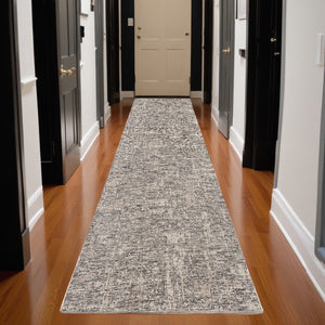 HomeRoots 10' Ivory Abstract Power Loom Runner Rug - Modern, Durable Design for Hallways and Entryways, Easy Care 3' x 13' 394076