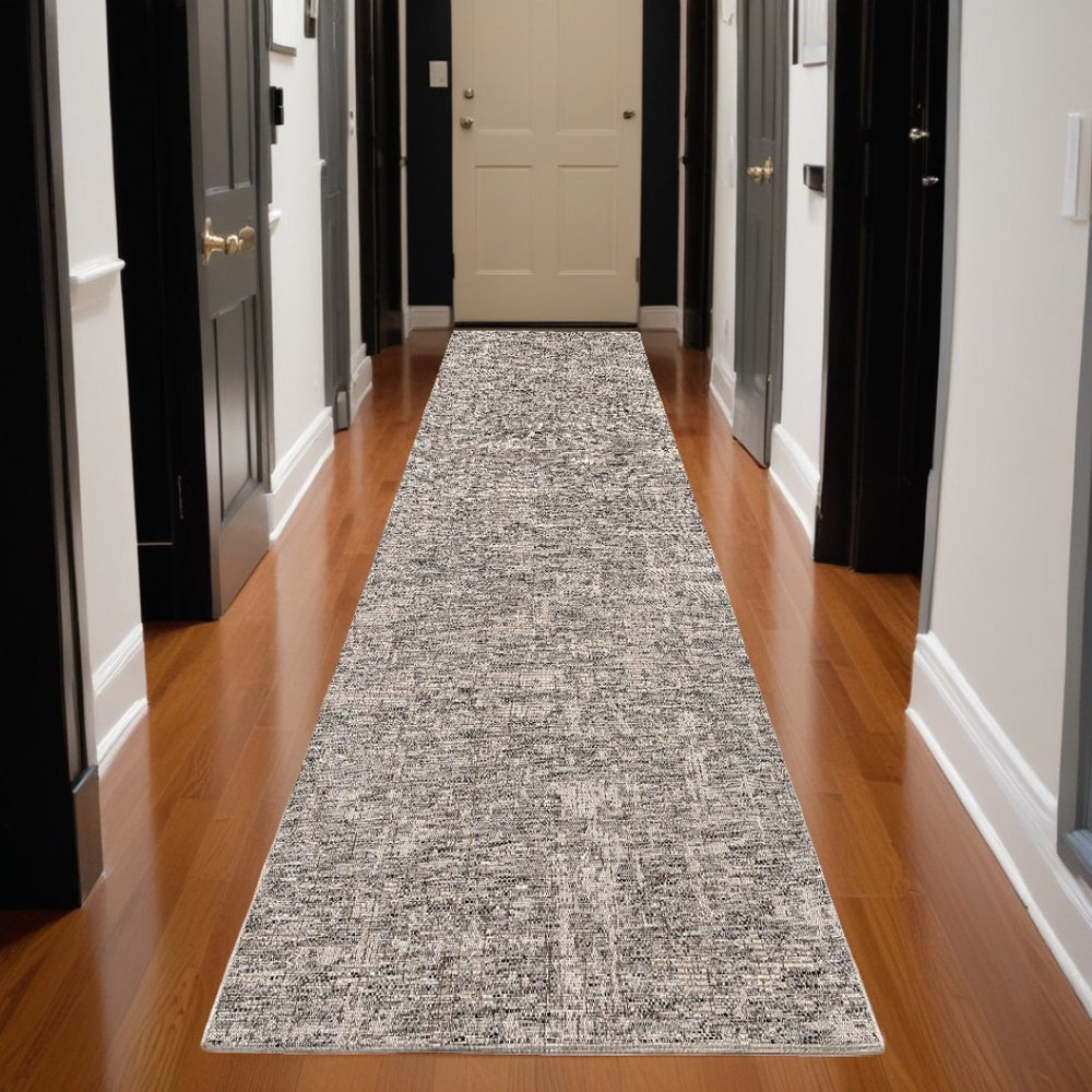 HomeRoots 10' Ivory Abstract Power Loom Runner Rug - Modern, Durable Design for Hallways and Entryways, Easy Care 3' x 20' 394078