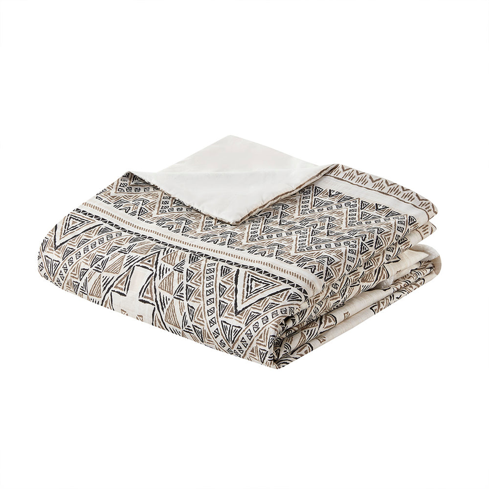 JLA Home Madison Park - 4 Piece Printed Duvet Cover Set Artisan Boho Geometric Microfiber with Chenille Trim & Secure Ties 92 L x 104 W x 0.13H MP12-8340