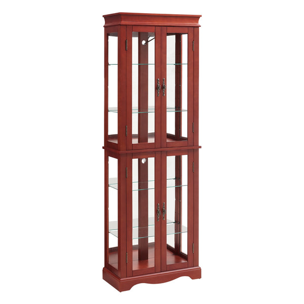 English Elm Lighted Glass Curio Display Cabinet – Elegant Cherry Wood Frame With Adjustable Shelves & Bulb Included W1758P300134