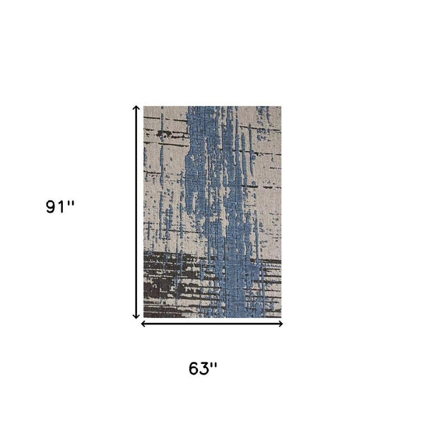 HomeRoots 5' Abstract Blue and Gray Area Rug - Modern Design for Living Rooms, Bedrooms, or Home Offices 5' X 7' 394092