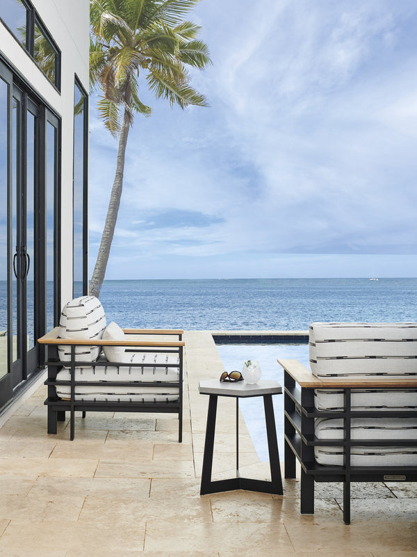 Lexington Tommy Bahama Outdoor 3940-950 Spot Table - Sleek Hexagonal Stone Top On Modern Graphite Base, Perfect For Chic Outdoor Spaces Obsidian  3940-950