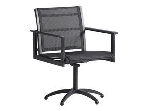 Lexington Tommy Bahama Outdoor 3940-13sr Swivel Rocker Dining Chair - Contemporary Dark Graphite Aluminum With Teak Accent Design Obsidian  3940-13sr