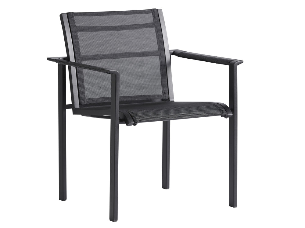 Lexington Tommy Bahama Outdoor 3940-13 Stylish Arm Dining Chair - Contemporary Dark Graphite Aluminum & Teak, Weather-resistant Design Obsidian  3940-13