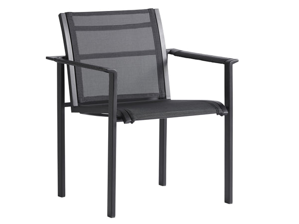Lexington Tommy Bahama Outdoor 3940-13 Stylish Arm Dining Chair - Contemporary Dark Graphite Aluminum & Teak, Weather-resistant Design Obsidian  3940-13