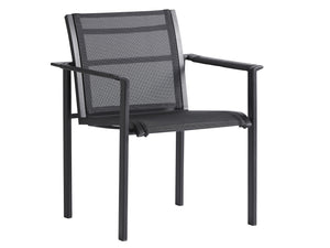 Lexington Tommy Bahama Outdoor 3940-13 Stylish Arm Dining Chair - Contemporary Dark Graphite Aluminum & Teak, Weather-resistant Design Obsidian  3940-13