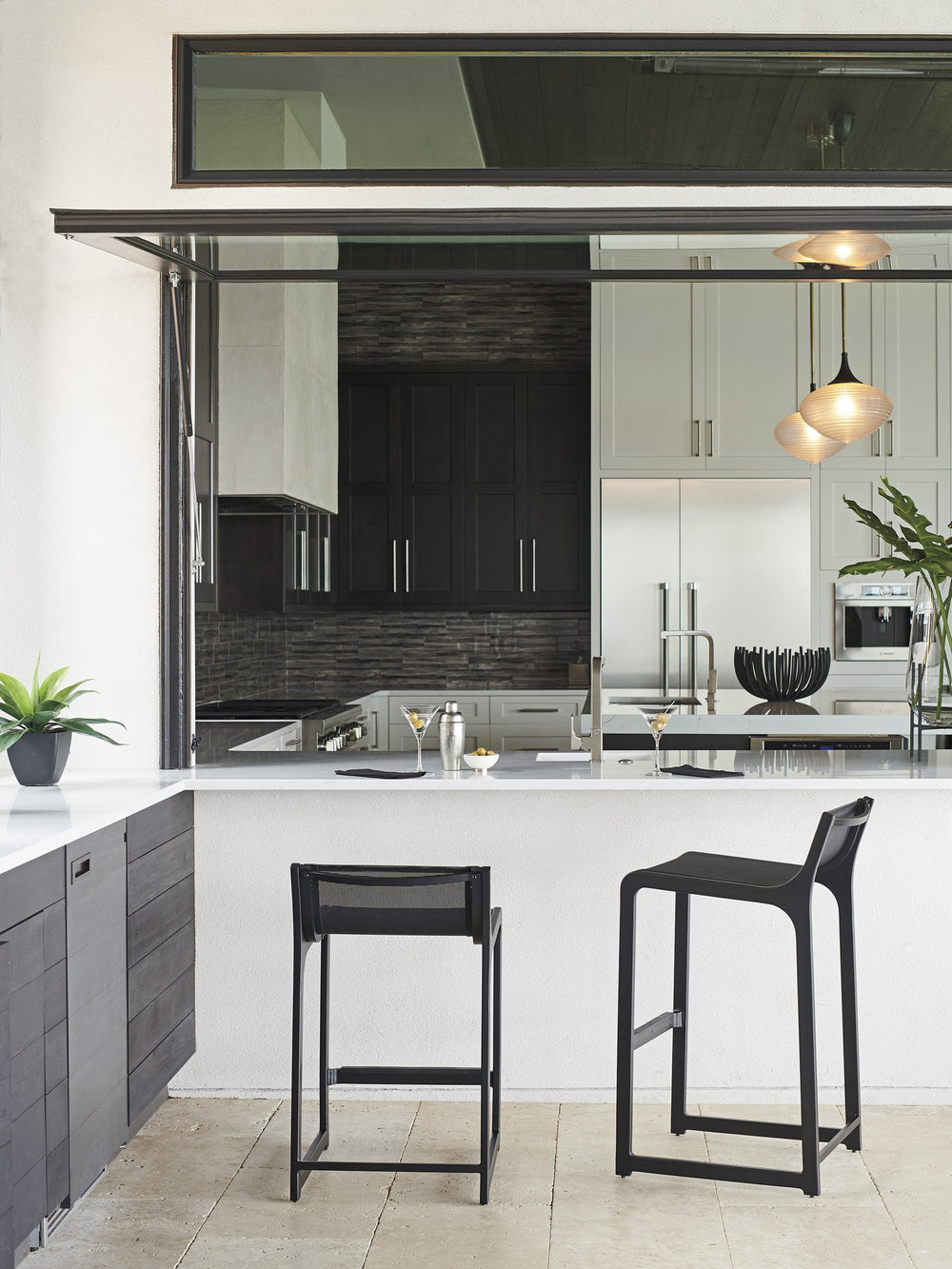 Lexington Tommy Bahama Outdoor 3940 Tommy Bahama Outdoor Living Stool - Contemporary Dark Graphite Design With Teak Accents Obsidian  3940-17