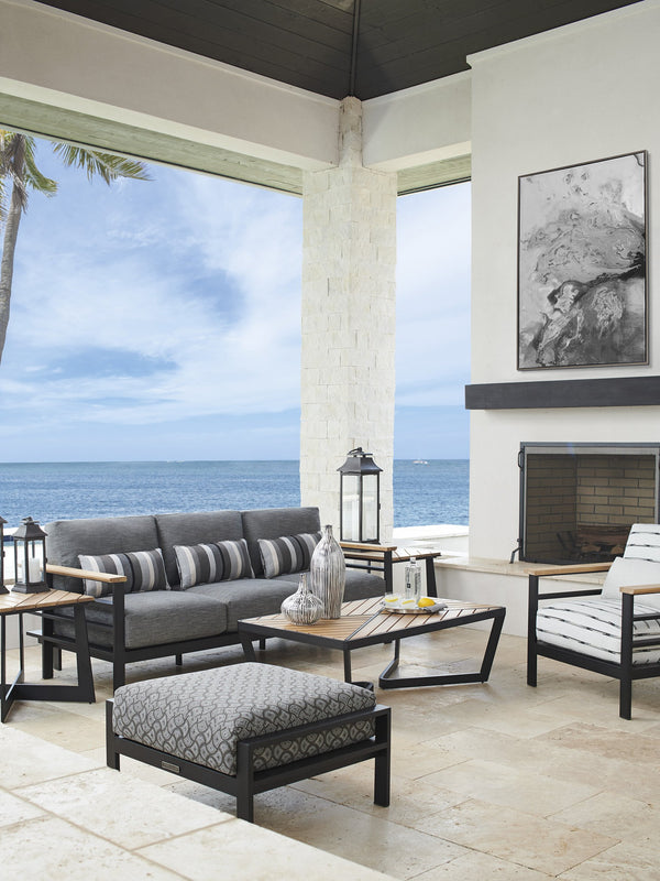 Lexington Tommy Bahama Outdoor 3940-33-40 South Beach Sofa - Contemporary Design In Dark Graphite Aluminum With Teak Accents   3940-33-40