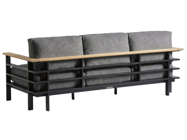 Lexington Tommy Bahama Outdoor 3940-33-40 South Beach Sofa - Contemporary Design In Dark Graphite Aluminum With Teak Accents   3940-33-40