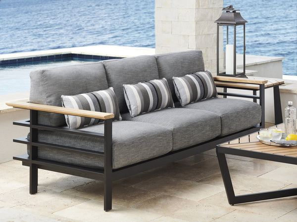 Lexington Tommy Bahama Outdoor 3940-33-40 South Beach Sofa - Contemporary Design In Dark Graphite Aluminum With Teak Accents   3940-33-40
