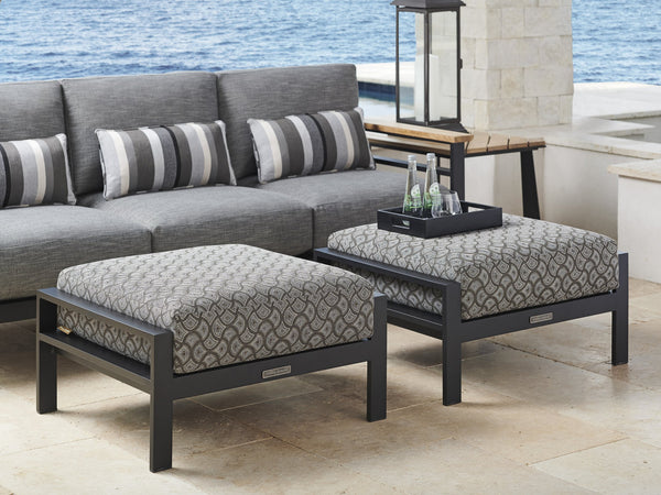 Lexington Tommy Bahama Outdoor 3940-33-40 South Beach Sofa - Contemporary Design In Dark Graphite Aluminum With Teak Accents   3940-33-40