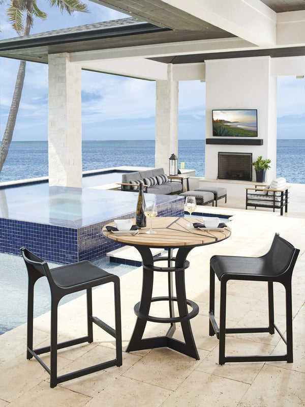 Lexington Tommy Bahama Outdoor 3940-873 High/Low Bistro Table - Stylish Dark Graphite Aluminum With Sustainable Teak For Modern Spaces Obsidian  3940-873