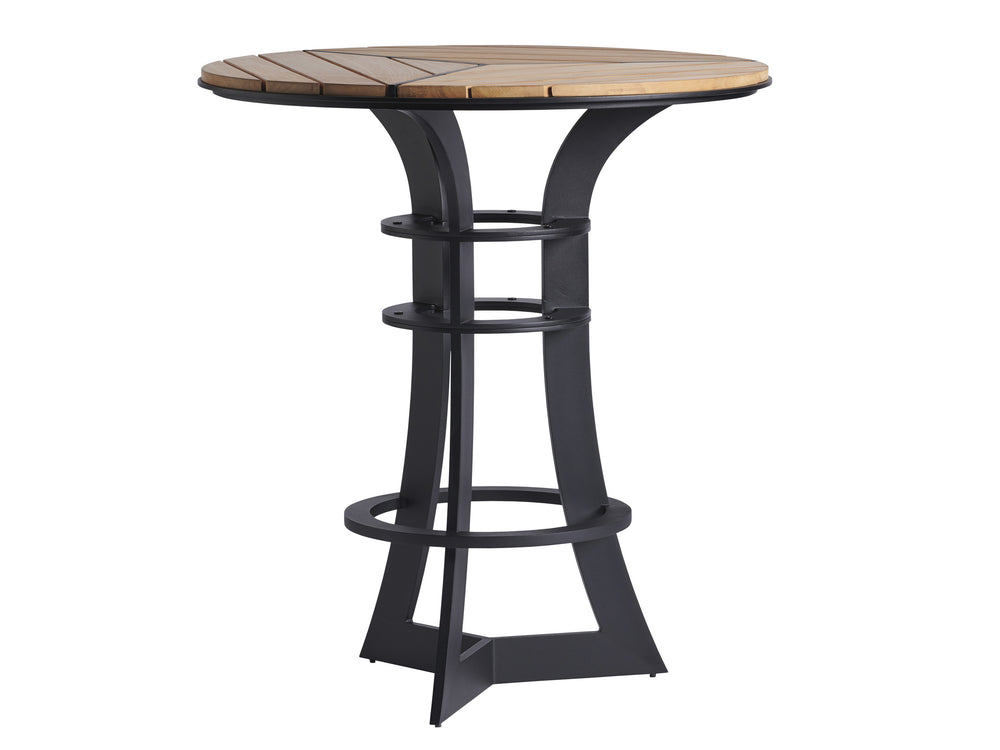Lexington Tommy Bahama Outdoor 3940-873 High/Low Bistro Table - Stylish Dark Graphite Aluminum With Sustainable Teak For Modern Spaces Obsidian  3940-873